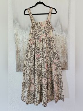 Knox Rose Beige Dress with Black Outline and Pink Accents